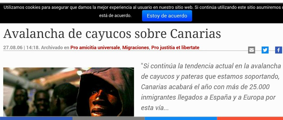 Noticia publicada en Periodista Digital en 2006 sobre la llegada de inmigrantes a Canarias